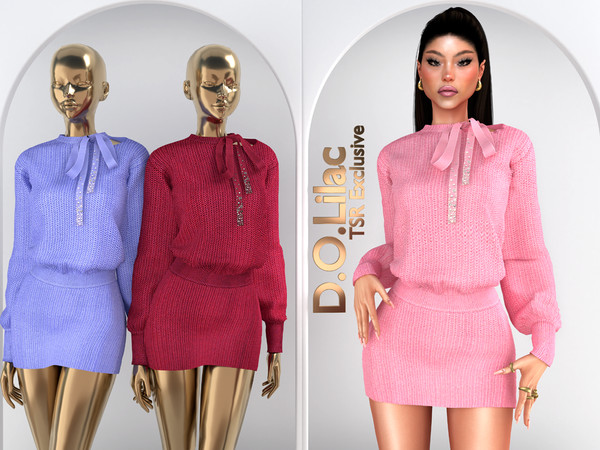 Sims 4 — Knit Bow Elegance Set 145 Bottom 2154 by DOLilac — Includes: (Top + Bottom)