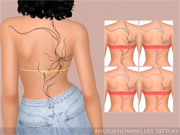Sims 4 — Flowing Lily Tattoo by ANGISSI — PREVIEWS MADE USING HQ MOD HQ compatible