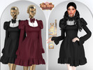 Sims 4 — Gothic Bows Ruffles Dress DO2158 by DOLilac — Custom thumbnail New Mesh 4 Colors Adult-Elder-Teen-Young Adult