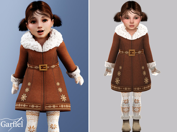 Sims 4 — Toddler - Cozy toddler winter coat with fur collar and belt by Garfiel — Warm toddler winter coat with soft fur