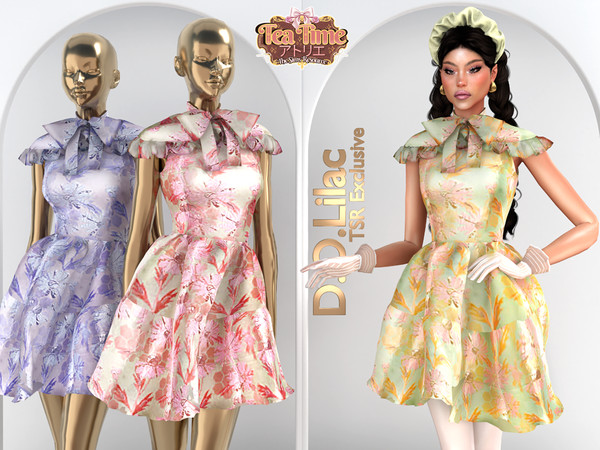 Sims 4 — Satin Floral Dress DO2155 by DOLilac — Custom thumbnail