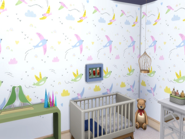 Sims 4 — Little Birds Wallpaper by lavilikesims — 2 walls in 3 colours each. All wall sizes