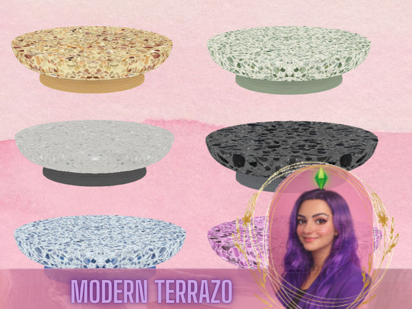 Sims 4 — Modern Terrazzo Coffee Table by gokcemsims — A modern round coffee table with a terrazzo-inspired surface and