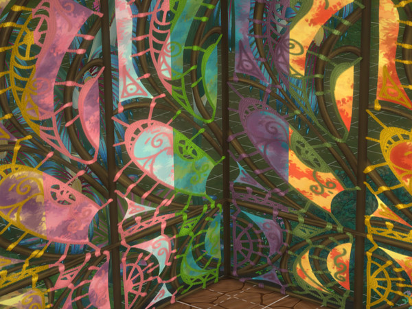 Sims 4 — Aranahe Wall by EdnaScissorhands — Fabric and wooden walls that resemble the weavings from the aranahe. comes in