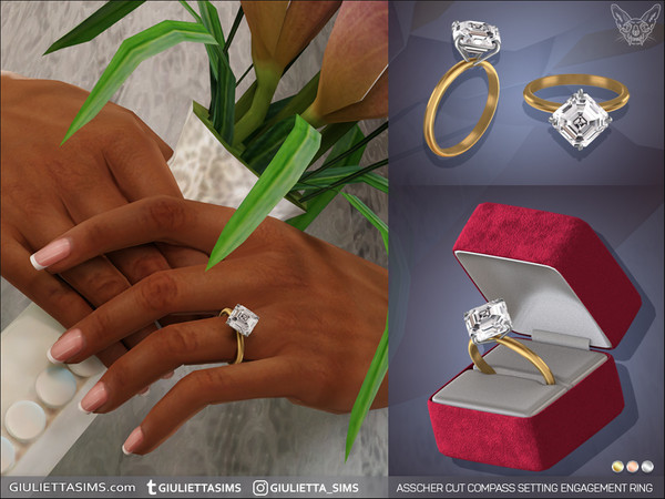 Sims 4 — Asscher Cut Compass Setting Engagement Ring by feyona — Asscher Cut Compass Setting Engagement Ring