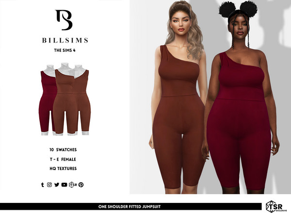 Sims 4 — One Shoulder Fitted Jumpsuit by Bill_Sims — This jumpsuit features a soft-touch fabric with a one shoulder
