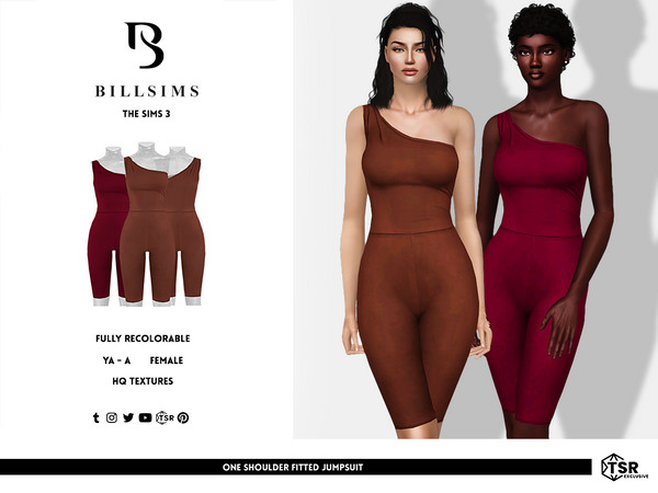 Sims 3 — One Shoulder Fitted Jumpsuit by Bill_Sims — This jumpsuit features a soft-touch fabric with a one shoulder