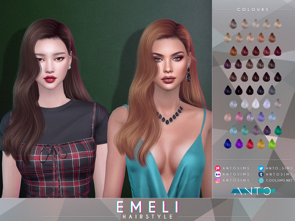 Sims 4 — Emeli Hairstyle by Anto — mid length soft waves hair