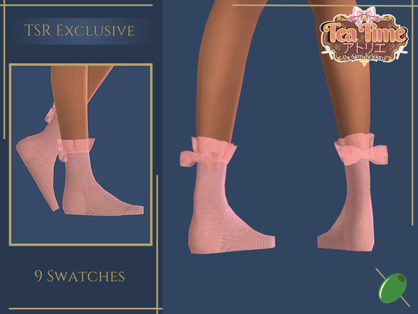 Sims 4 — Tea Time Bow Socks by Pitted0live — Sheer socks with frilly cuffs and big bow details Shoes By Glitterberryfly