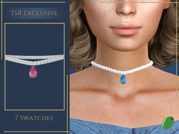 Sims 4 — Pear Diamond Choker by Pitted0live — Diamond choker with pear diamond pendant Custom catalog image