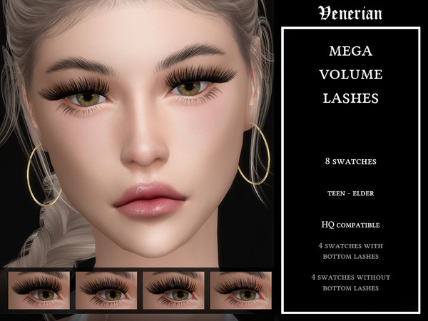 Sims 4 — Mega Volume 3D Lashes by Venerian by Venerian — 8 swatches Teen to elder Two versions available: incompatible