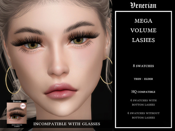 Sims 4 — Venerian_Mega_Volume_Lashes_(Glasses)_HQ by Venerian — 8 swatches Teen to elder Two versions available: