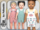 Sims 4 — Infants Aqua and Peach Dungarees by Pelineldis — Kids fashion clothing: five short overalls for infants boys and
