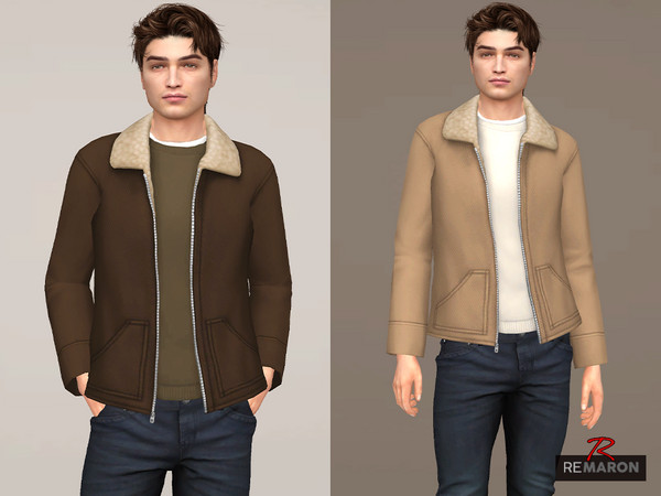 Sims 4 — Leather Jacket Menswear by remaron — Leather jacket for Male Sims, teens to elders in The Sims 4