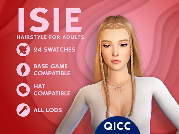 Sims 4 — Isie Hair by qicc — A long straight hairstyle with baby braids. - Maxis Match