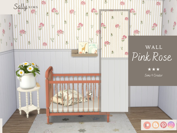 Sims 4 — Wall - Pink Rose by SallySims_cc — Wall with white panel and pink roses
