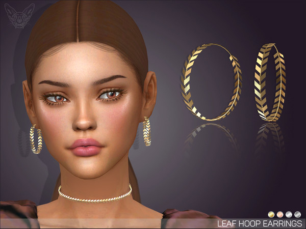 Sims 4 — Leaf Hoop Earrings by feyona — Leaf Hoop Earrings come with 4 swatches.