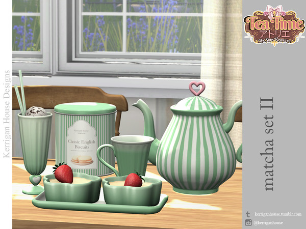 Sims 4 — Matcha Set II by kerriganhouse — An adorable green and pink baking tea set.