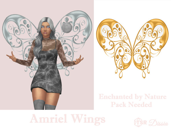 Sims 4 — Amriel Wings by Dissia — Fantasy metallic fairy wings !! Enchanted by Nature Pack Needed !!