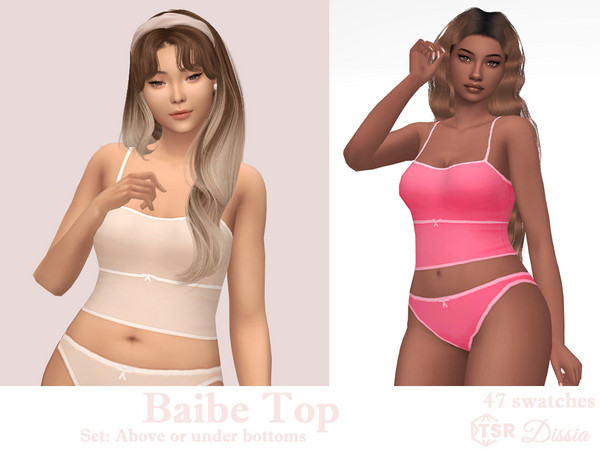 Sims 4 — Baibe Top v1 (Under Bottoms) by Dissia — Sleeveless straps two tone top