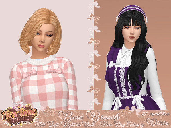 Sims 4 — Bow Brooch Set by Dissia — Cute little bow brooch on left, right or both sides
