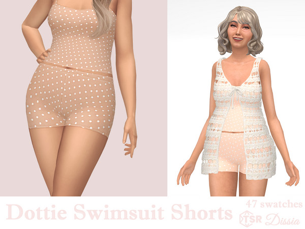 Sims 4 — Dottie Swimsuit Shorts by Dissia — Mid waist polka dot pattern short swimwear shorts