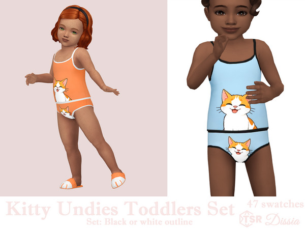 Sims 4 — Kitty Undies Toddlers (Black) by Dissia — Sleepwear panties with a cat print and black or white outline for