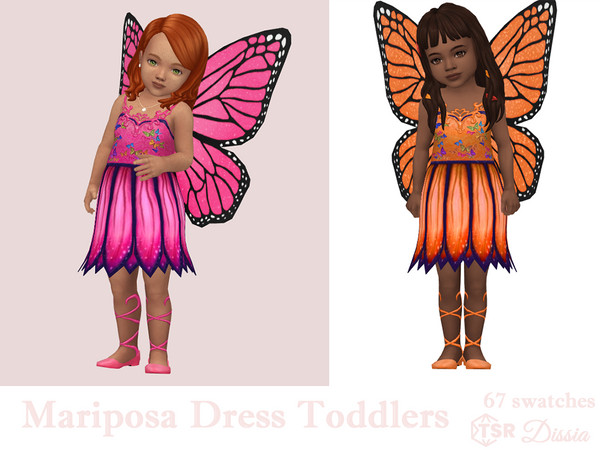 Sims 4 — Mariposa Dress Toddlers by Dissia — Fantasy cute layered flower petals bottom dress with butterflies and fancy