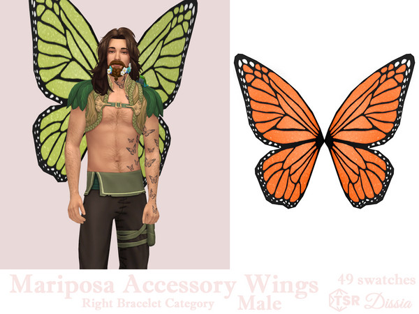 Sims 4 — Mariposa Wings Male (Accessory) by Dissia — Butterfly like fairy wings with soft glitter for male, inspired by