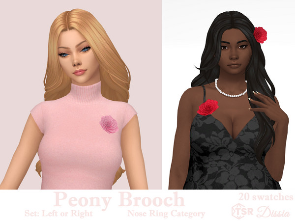 Sims 4 — Peony Brooch Set by Dissia — Peony flower brooch for left or right side
