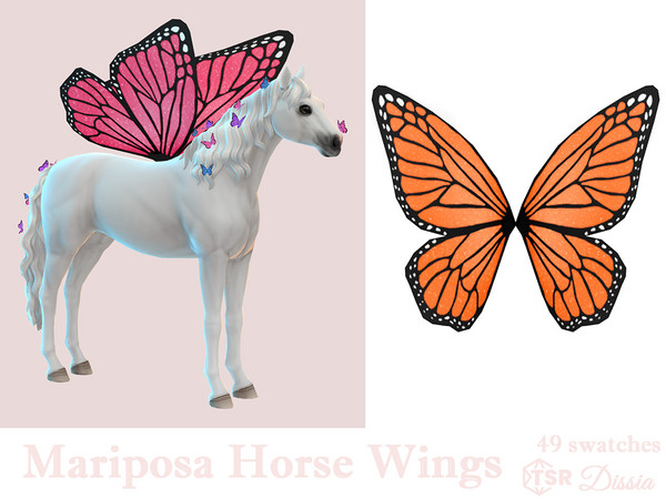Sims 4 — Mariposa Horse Wings by Dissia — Butterfly like fairy wings with soft glitter for cats