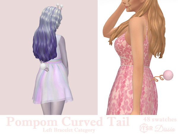 Sims 4 — Pompom Curved Tail by Dissia — Curved pig like tail with a pom pom at the end