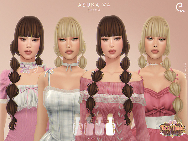 Sims 4 — Tea Time - Asuka Hairstyle V4 by Enriques4 — New Mesh