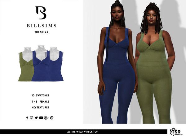 Sims 4 — Active Wrap V Neck Top by Bill_Sims — This set includes a V-neck wrap detail top and a pair of high waisted
