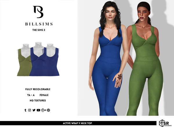 Sims 3 — Active Wrap V Neck Top by Bill_Sims — This top features a seamless, soft material with a wrap V neckline and a