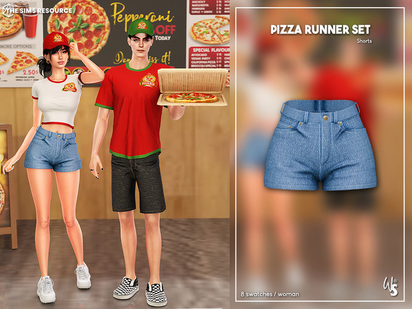 Sims 4 — (Wisteria) Pizza Girl (Bottom) by WisteriaSims — A stylish pizza delivery uniform set for your Sims!