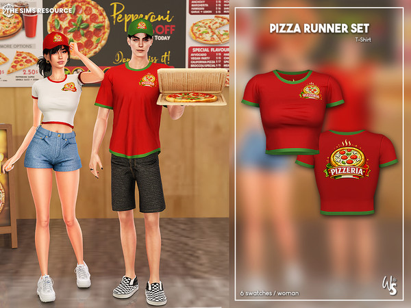 Sims 4 — (Wisteria) Pizza Girl (Top) by WisteriaSims — A stylish pizza delivery uniform set for your Sims!