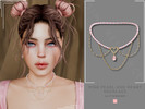 Sims 4 — PATREON- Pink Pearl & Heart Necklace by Glitterberryfly — A necklace with gold strands, pearls and pink