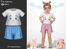 Sims 4 — Isabel T Shirt And Ruffle Shorts by talarian — Two-piece outfit featuring short sleeve T-shirt with bunny