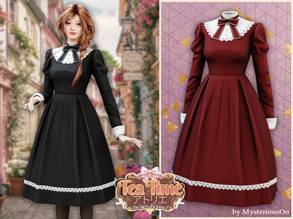 Sims 4 — Tea Time - Vintage sweet maid dress by MysteriousOo — This sweet vintage dress features a refined collar with