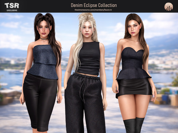 Sims 4 — SET-Denim Eclipse Collection - BD1657 by busra-tr — - Set Inclued : Top x3 - Jeans - Short - Skirt - 5 Swatches