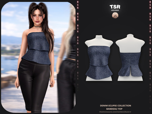 Sims 4 — Denim Eclipse Collection - 1 Bandeau Top BD1657 by busra-tr — - Set Inclued : Top x3 - Jeans - Short - Skirt - 5