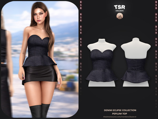 Sims 4 — Denim Eclipse Collection - 2 Peplum Top BD1657 by busra-tr — - Set Inclued : Top x3 - Jeans - Short - Skirt - 5