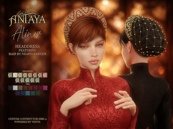 Sims 4 — Antaya x Nightcrawler - Alinor Hair by VentaStudio — Alinor Hair & Headdress