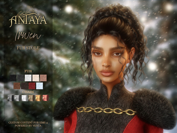Sims 4 — Antaya - Irwen Fur Stole Solid by VentaStudio — Irwen Fur Stole Solid