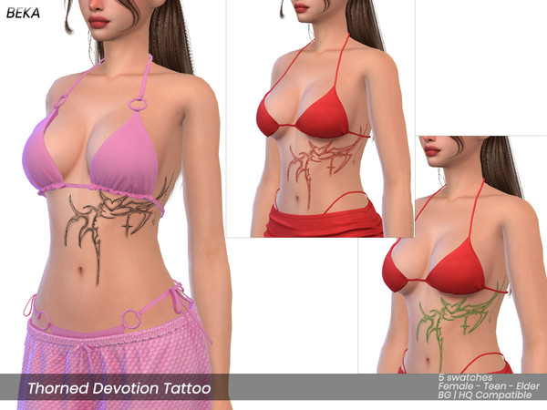 Sims 4 — Thorned Devotion Tattoo by Beka_Creations — 5 swatches Allowed for teen-elder female BG Compatible HQ mod
