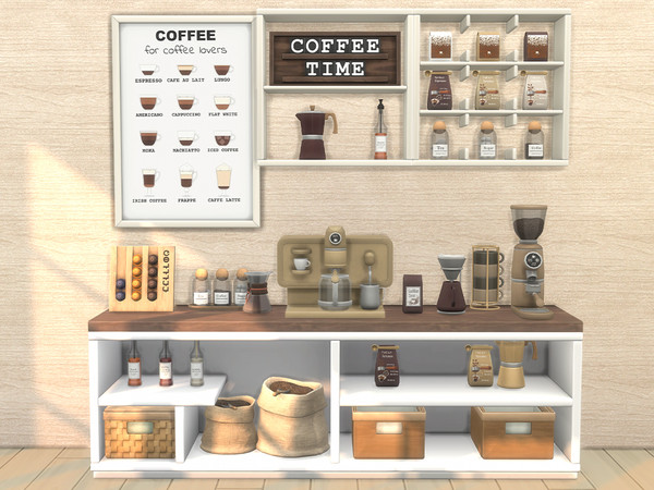 Sims 4 — Coffee Corner Part 1 by Comiko — Part 1 - Coffee Corner Set is base game compatible and consist of 7 items - Bag