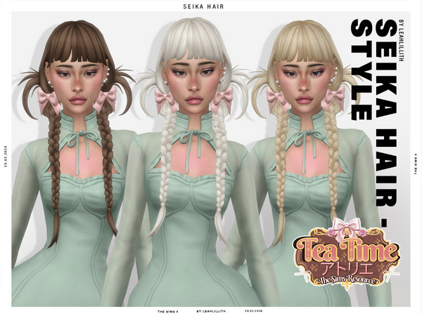 Sims 4 — Tea Time Atelier Seika Braids Hairstyle by Leah_Lillith — There is optional bows accessory which can be found in