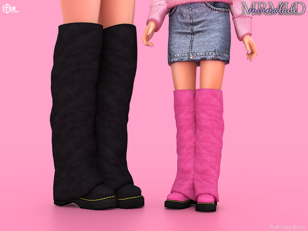 Sims 4 — Fluff Knee Boots Set by Mermalade — New Mesh
