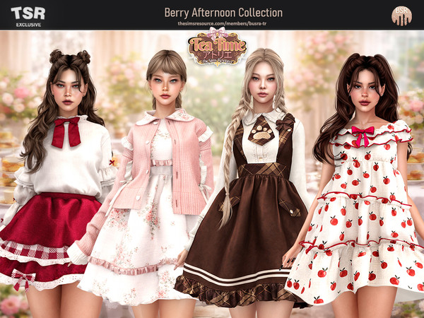 Sims 4 — SET-Tea Time - Berry Afternoon Collection BD1658 by busra-tr — - Set Inclued : Top - Skirt - Dress x3 -1